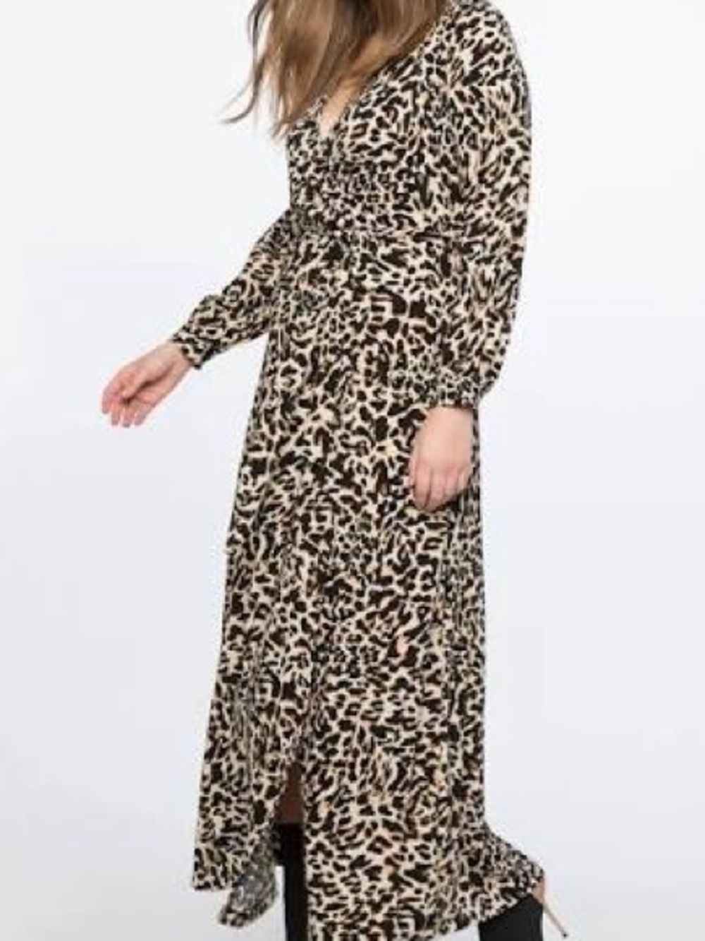 Eloquii Leopard Print Long Sleeve Maxi Dress - Beige & Black
